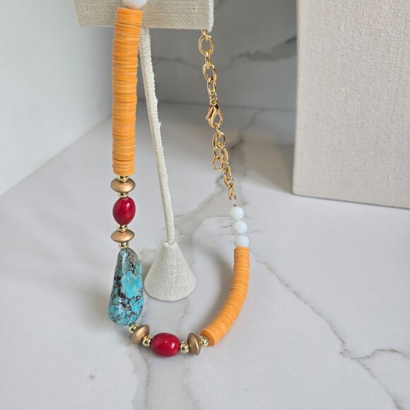 Yellow/Red/turquoise  beaded choker - Picture 5 of 8